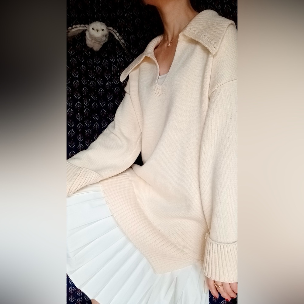Anthro ❉ English Factory Knit Polo Collar Pleated Twofer Sweater Dress Size M